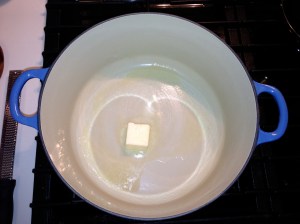 melting butter le creuset stock pot
